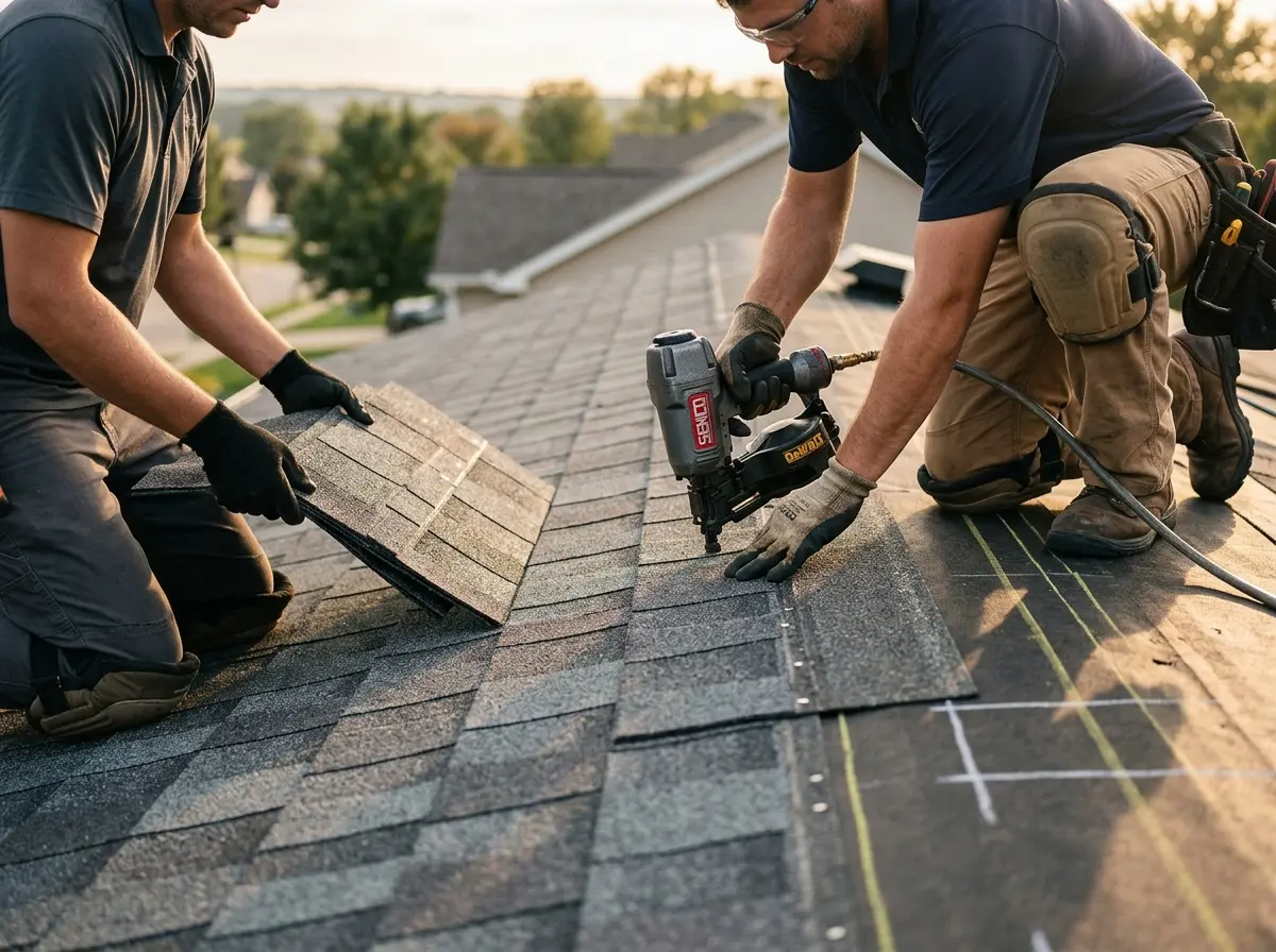 Professional roofer working on a residential roof in Monterey Park